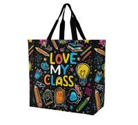 Love My Class Novelty Women's Shoulder Tote Bag Shopping Bags Reusable Lightweight Grocery Handbags Travel Storage Pouch