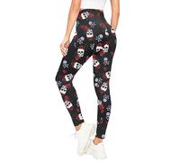 Love My Fashions Halloween Women's Pumpkin Ghost Skull Scary Print High Elasticated Waistband Costume Leggings Ankle Elastic Tights Full Length Fancy Pant in Plus Size UK=(8-30)