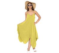 Love My Fashions® Handkerchief Dresses for Women UK Beach Dress Spaghetti Straps Swing Hanky Dress Ladies Flared Summer Casuals A-Line Sundress Mustard Yellow