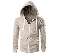 Love My Fashions® Men Full Zipper Plain Hoodie with Front Pockets Hoody for Casual Wear & Workout Light Grey