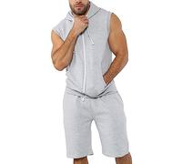 Love My Fashions® Men's Hooded Gilet Vest Tank Top & Shorts Set Sleeveless Regular Fit Summer Tracksuit Light Grey