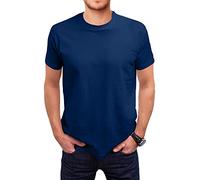 Love My Fashions Men's Round Neck Short Sleeves Plain T-Shirt Navy Blue