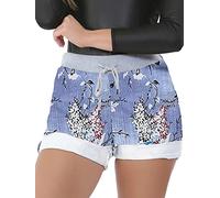 Love My Fashions® Mini Denim Shorts for Womens UK Multi Floral Print Italian Cotton Pyjama Shorts Elasticated Drawstring Rolled Hem Hot Bottom Casual Shorts with Pockets