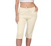 Love My Fashions® Short for Women UK Knee Length Shorts Ladies Capri Stretch Cropped 3/4 Italian Casual Drawstring Shorts with Pockets Comfy Plus Sized Cream