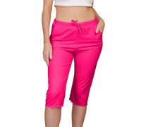 Love My Fashions® Short for Women UK Knee Length Shorts Ladies Capri Stretch Cropped 3/4 Italian Casual Drawstring Shorts with Pockets Comfy Plus Sized Fuchsia Pink