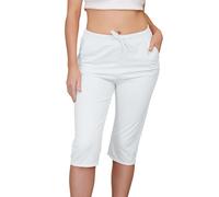 Love My Fashions® Short for Women UK Knee Length Shorts Ladies Capri Stretch Cropped 3/4 Italian Casual Drawstring Shorts with Pockets Comfy Plus Sized White