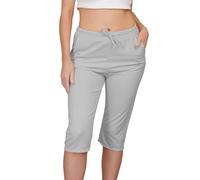 Love My Fashions® Short for Women UK Knee Length Shorts Ladies Capri Stretch Cropped 3/4 Italian Casual Drawstring Shorts with Pockets Comfy Plus Sized Light Grey