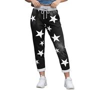 Love My Fashions® Trousers for Women UK Elasticated Waist Floral Denim Look Comfortable Italian Trousers, Casual Summer Yoga Pants for Women