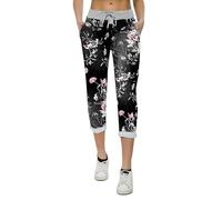 Love My Fashions® Women Italian Multi Printed Floral Turn Up Trouser Elasticated Waistband Causal Drawstring Pant with Side Pockets for Gym Running & Workout