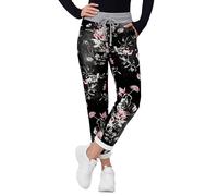 Love My Fashions® Women Italian Multi Printed Floral Turn Up Trouser Elasticated Waistband Causal Drawstring Pant with Side Pockets for Gym Running & Workout