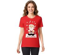 Love My Fashions Women Merry Christmas T-Shirt - Novelty Funny Xmas Top with Snowman, Santa & Reindeer Prints, Crew Neck, Short Sleeve Shirt for Women