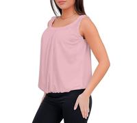 Love My Fashions® Women Round Scoop Neckline Gathered Vest Top Ladies Elastic Bubble Hem Summer Straps Balloon Vest Top Baby Pink