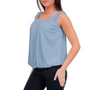 Love My Fashions® Women Round Scoop Neckline Gathered Vest Top Ladies Elastic Bubble Hem Summer Straps Balloon Vest Top Sky Blue