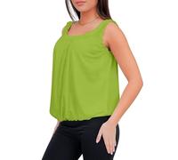Love My Fashions® Women Round Scoop Neckline Gathered Vest Top Ladies Elastic Bubble Hem Summer Straps Balloon Vest Top Apple Green