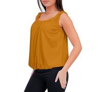 Love My Fashions® Women Round Scoop Neckline Gathered Vest Top Ladies Elastic Bubble Hem Summer Straps Balloon Vest Top Mustard Yellow