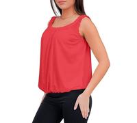 Love My Fashions® Women Round Scoop Neckline Gathered Vest Top Ladies Elastic Bubble Hem Summer Straps Balloon Vest Top Coral
