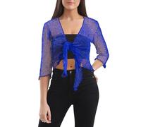 Love My Fashions® Women’s Fish Net Knitted Tie Up Bolero Shrug Top Ladies 3/4 Sleeve One Size Fits All Royal Blue
