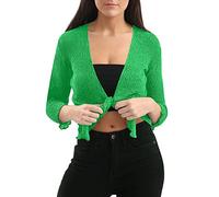 Love My Fashions® Women’s Fish Net Knitted Tie Up Bolero Shrug Top Ladies 3/4 Sleeve One Size Fits All Jade Green