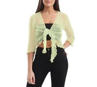 Love My Fashions® Women’s Fish Net Knitted Tie Up Bolero Shrug Top Ladies 3/4 Sleeve One Size Fits All Lemon