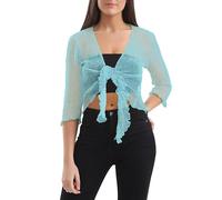 Love My Fashions® Women’s Fish Net Knitted Tie Up Bolero Shrug Top Ladies 3/4 Sleeve One Size Fits All Aqua
