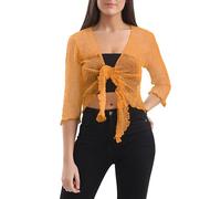 Love My Fashions® Women’s Fish Net Knitted Tie Up Bolero Shrug Top Ladies 3/4 Sleeve One Size Fits All Yellow
