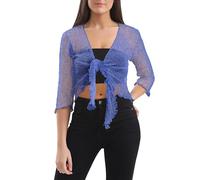 Love My Fashions® Women’s Fish Net Knitted Tie Up Bolero Shrug Top Ladies 3/4 Sleeve One Size Fits All Light Purple