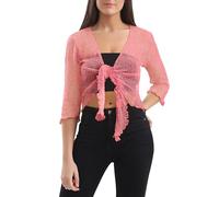 Love My Fashions® Women’s Fish Net Knitted Tie Up Bolero Shrug Top Ladies 3/4 Sleeve One Size Fits All Baby Pink