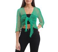 Love My Fashions® Women’s Fish Net Knitted Tie Up Bolero Shrug Top Ladies 3/4 Sleeve One Size Fits All Green