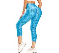 Love My Fashions® Women’s High Waist ¾ Gym Workout Honeycomb TikTok Leggings Scrunch Butt Lifting Sports Tummy Control Yoga Pants Waffle Slim Fit Booty Tights Sky Blue