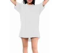 Love My Fashions® Women’s Plain Cotton Night Wear Long T-shirt soft and comfy Nightdress for ladies With Front Pocket Crew Neck Short Sleeves Nightie Sleepwear Top plus White