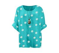 Love My Fashions® Women's Daisy Print Lagenlook Linen Tunic Top - 3/4 Sleeve Cotton Floral T-Shirt - Plus Size Ladies Going Out Tops - UK Mint Green