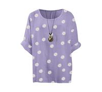 Love My Fashions® Women's Daisy Print Lagenlook Linen Tunic Top - 3/4 Sleeve Cotton Floral T-Shirt - Plus Size Ladies Going Out Tops - UK Lilac