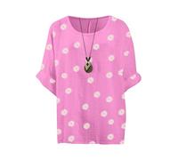Love My Fashions® Women’s Italian Lagenlook Cotton Top Round Neck 3/4 Sleeves Casual Daisy Floral Print Pullover Tunic Shirt One Size UK (14-20) Fuchsia Pink