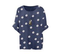 Love My Fashions® Women’s Italian Lagenlook Cotton Top Round Neck 3/4 Sleeves Casual Daisy Floral Print Pullover Tunic Shirt One Size UK (14-20) Navy Blue