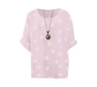 Love My Fashions® Women's Daisy Print Lagenlook Linen Tunic Top - 3/4 Sleeve Cotton Floral T-Shirt - Plus Size Ladies Going Out Tops - UK Baby Pink