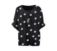 Love My Fashions® Women's Daisy Print Lagenlook Linen Tunic Top - 3/4 Sleeve Cotton Floral T-Shirt - Plus Size Ladies Going Out Tops - UK Black