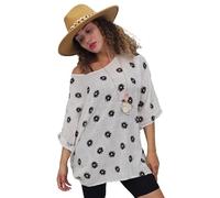 Love My Fashions® Women's Daisy Print Lagenlook Linen Tunic Top - 3/4 Sleeve Cotton Floral T-Shirt - Plus Size Ladies Going Out Tops - UK White