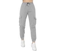Love My Fashions® Women's Cargo Trousers Soft Fleece Ladies Slim Fit with High-Waisted Cargo Pants Combat Work Trousers Y2K Style Joggers for Women UK with Multi-Pocket Light Grey