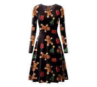 Love My Fashions® Womens Christmas Dress Casual Long Sleeve Round Neck Party Dress for Women Kissing Reindeer Santa Snowman Snowflake Flared Xmas Costume Swing Skater Mini Novelty Outfits