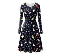 Love My Fashions® Womens Christmas Dress Casual Long Sleeve Round Neck Party Dress for Women Kissing Reindeer Santa Snowman Snowflake Flared Xmas Costume Swing Skater Mini Novelty Outfits