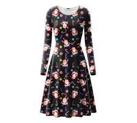 Love My Fashions® Womens Christmas Dress Casual Long Sleeve Round Neck Party Dress for Women Kissing Reindeer Santa Snowman Snowflake Flared Xmas Costume Swing Skater Mini Novelty Outfits