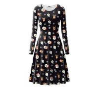 Love My Fashions® Womens Christmas Dress Casual Long Sleeve Round Neck Party Dress for Women Kissing Reindeer Santa Snowman Snowflake Flared Xmas Costume Swing Skater Mini Novelty Outfits