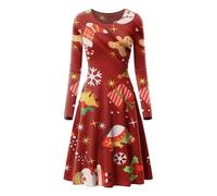 Love My Fashions® Womens Christmas Dress Casual Long Sleeve Round Neck Party Dress for Women Kissing Reindeer Santa Snowman Snowflake Flared Xmas Costume Swing Skater Mini Novelty Outfits