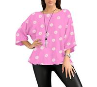 Love My Fashions® Women's Daisy Print Linen Tunic Top - Cotton Floral Crew Neck Tees, Tunic Short Sleeves, Going Out Ladies Summer Tops Plus Size Fuchsia Pink