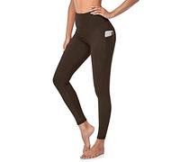 Love My Fashions® Women's High Waisted Plain Sport Leggings Tummy Control Workout Gym Leggings with Pockets Stretchable Sportswear Yoga Pants Brown