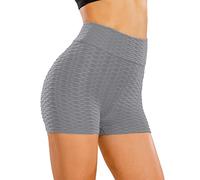 Love My Fashions® Women's Honeycomb High Waisted Stretchy Scrunch Butt Lifting Booty Yoga Shorts for Sports Gym Running Cycling Dancing Workout Pants Dark Grey