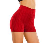 Love My Fashions® Women's Honeycomb High Waisted Stretchy Scrunch Butt Lifting Booty Yoga Shorts for Sports Gym Running Cycling Dancing Workout Pants Red