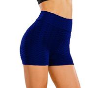Love My Fashions® Women's Honeycomb High Waisted Stretchy Scrunch Butt Lifting Booty Yoga Shorts for Sports Gym Running Cycling Dancing Workout Pants Navy Blue