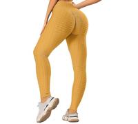 Love My Fashions® Womens Honeycomb Textured Anti-Cellulite Sexy High Waist Butt Lift Scrunch Gym Leggings Stretch Workout Running Elastic Sports Tights Orange