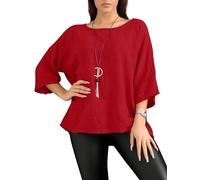 Love My Fashions® Women's Italian Lagenlook Tunic Top - Loose Fit 3/4 Sleeve Crew Neck Casual & Comfortable UK Fashion Plus Size Red